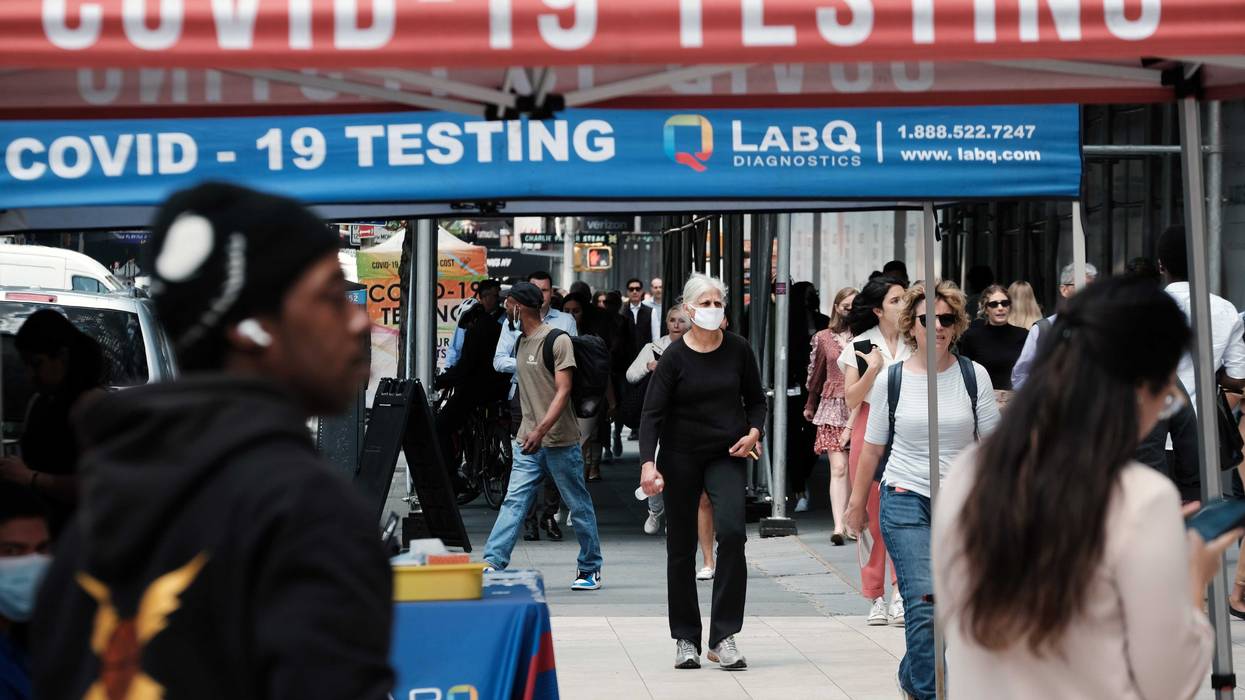 People walk past a Covid testing site on May 17, 2022 in New York City
