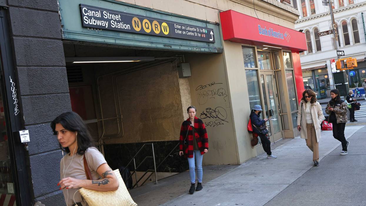 People walk past the Canal Street Station on November 09, 2021 in New York City.