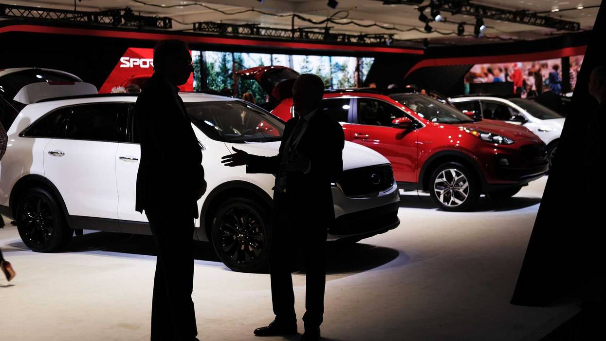 People walk through the New York International Auto Show at the Jacob K. Javits Convention Center on April 17, 2019 in New York City.