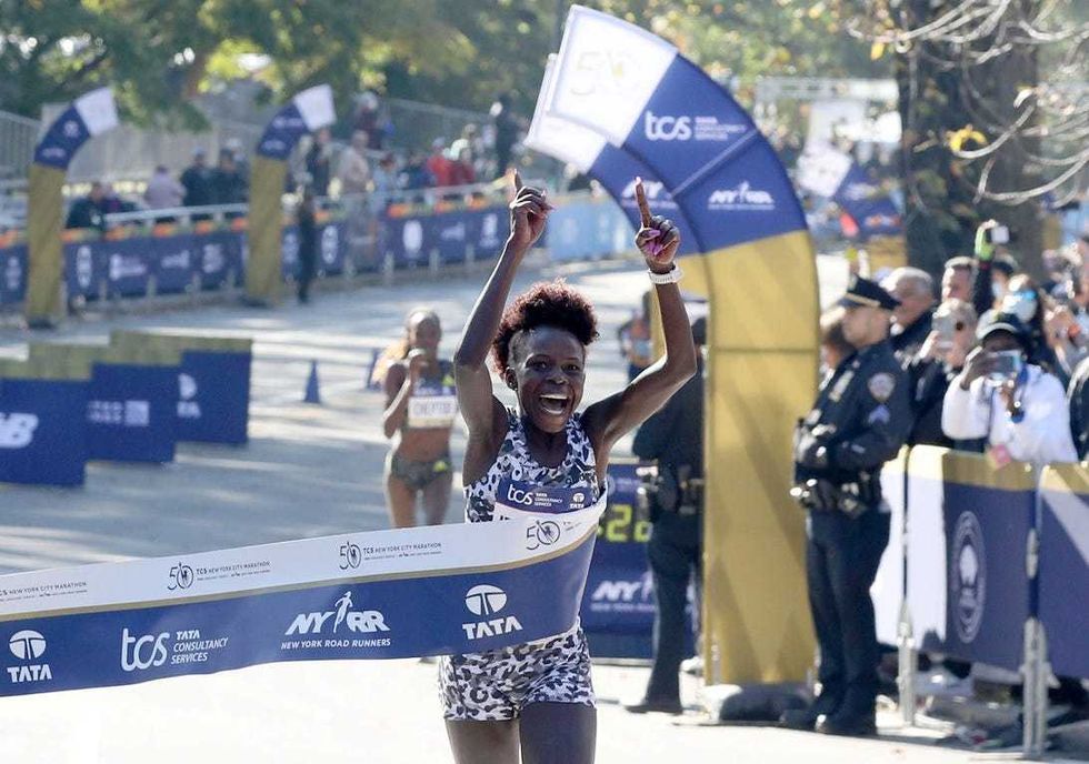Peres Jepchirchir of Kenya wins the women
