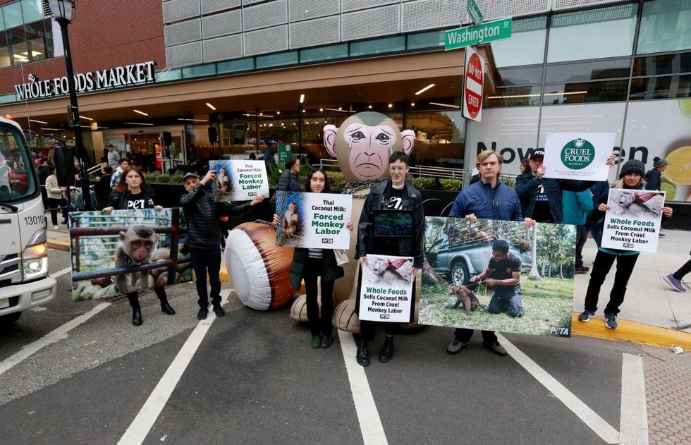 PETA protestors outside of the new Whole Foods Market in Jersey City.