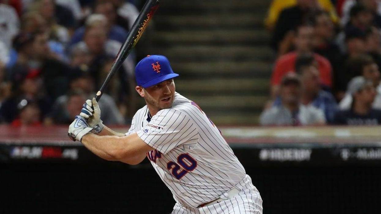 Pete Alonso of the New York Mets competes in the T-Mobile Home Run Derby at Progressive Field on July 08, 2019 in Cleveland, Ohio.