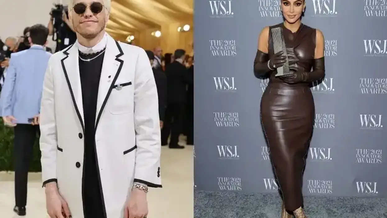 Pete Davidson attends The 2021 Met Gala Celebrating In America: A Lexicon Of Fashion at Metropolitan Museum of Art on September 13, 2021 in New York City. (Photo by )Kim Kardashian West poses with an award during the WSJ. Magazine 2021 Innovator Awards sponsored by Samsung, Harry Winston, and Rémy Martin at MOMA on November 01, 2021 in New York City.