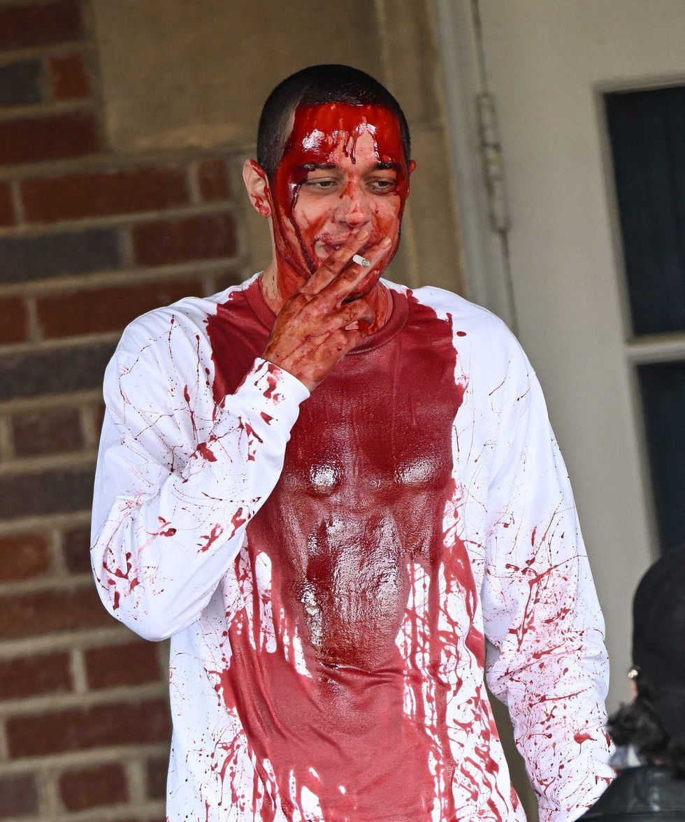 Pete Davidson is seen on the set of "The Home" on March 15, 2022 in Denville, New Jersey.