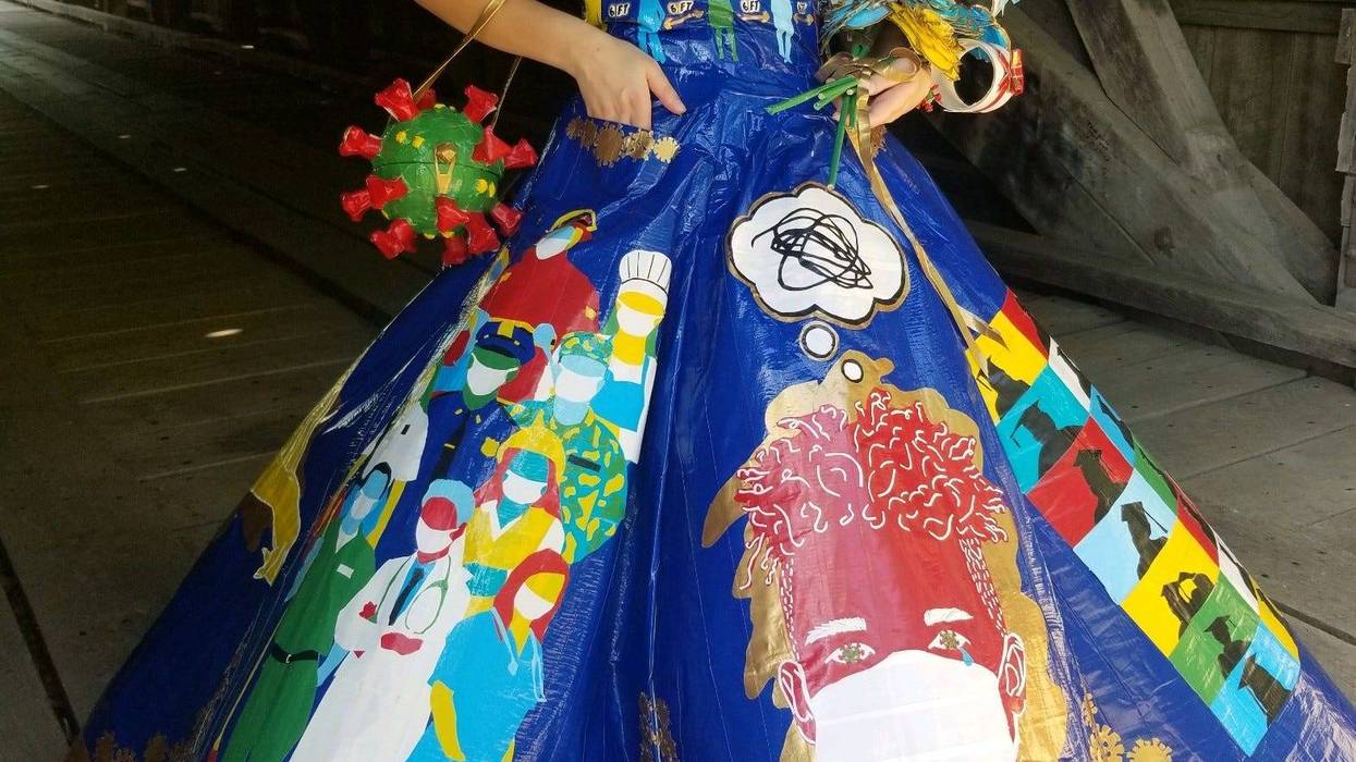 Peyton Manker in Duct Tape Dress She Created