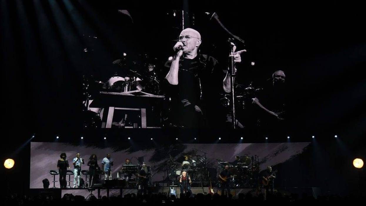 Phil Collins performs during a stop of his Not Dead Yet Tour at MGM Grand Garden Arena on October 27, 2018 in Las Vegas, Nevada