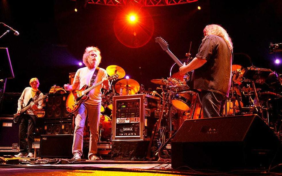 Phil Lesh, Bob Weir and Warren Haynes of The Dead perform at the Izod Center on April 28, 2009 in East Rutherford, New Jersey.
