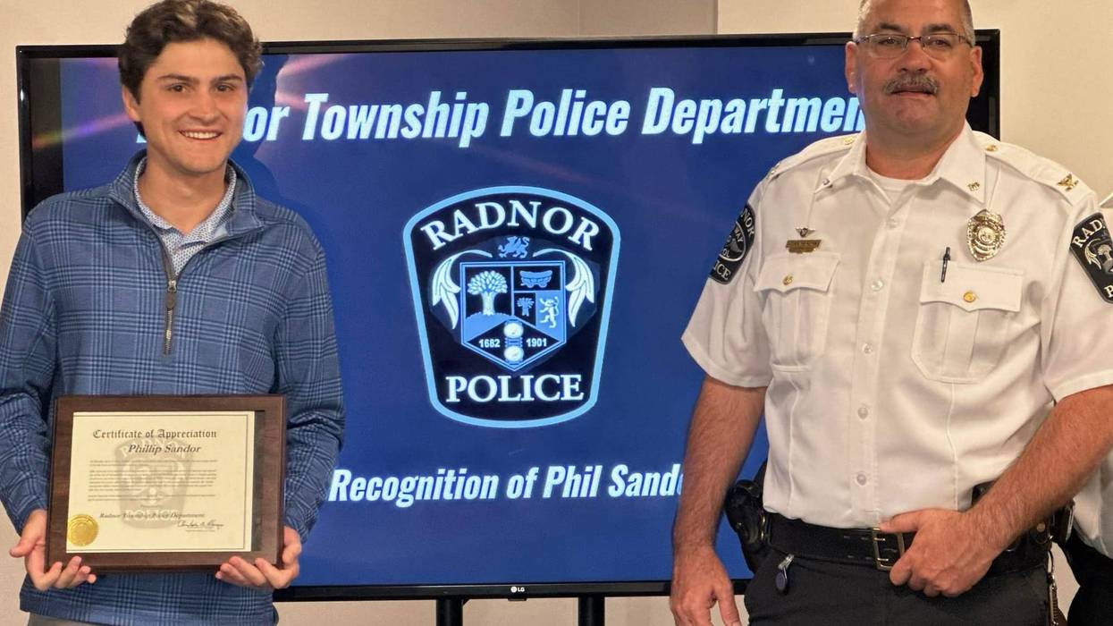 Phil Sandor was awarded a certificate of appreciation for helping Radnor Township police catch a wanted man.