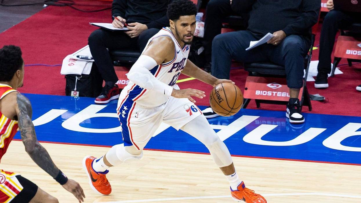Philadelphia 76ers forward Tobias Harris (12) drives against the Atlanta Hawks during the third quarter at Wells Fargo Center.