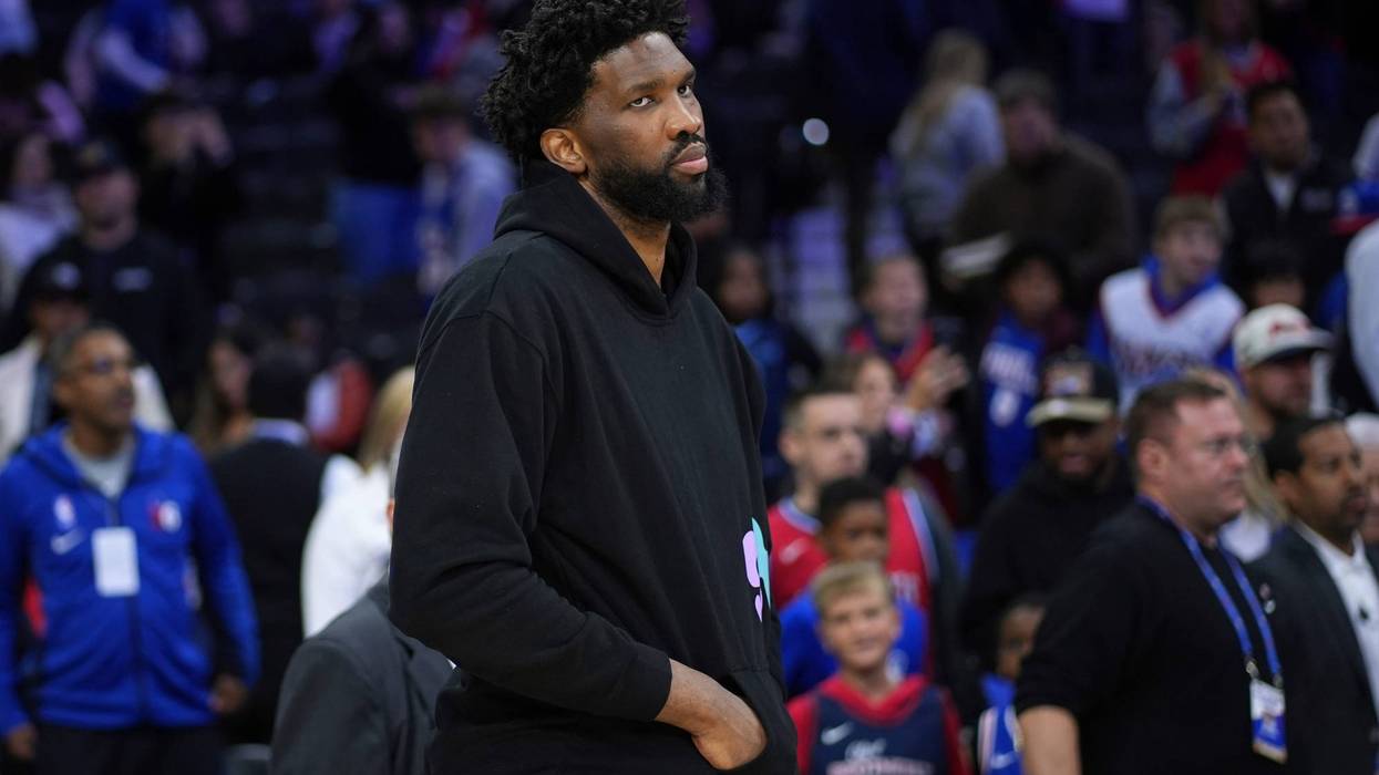 Philadelphia 76ers' Joel Embiid looks over the court after an NBA basketball game against the Memphis Grizzlies, Saturday, Nov. 2, 2024, in Philadelphia.