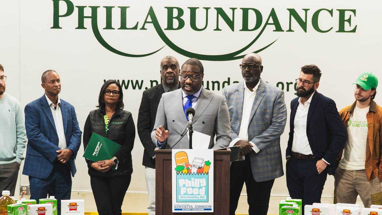 Philadelphia City Council President Kenyatta Johnson speaks about his legislation addressing food insecurity in the city during a visit to Philabundance on Oct. 8, 2026.