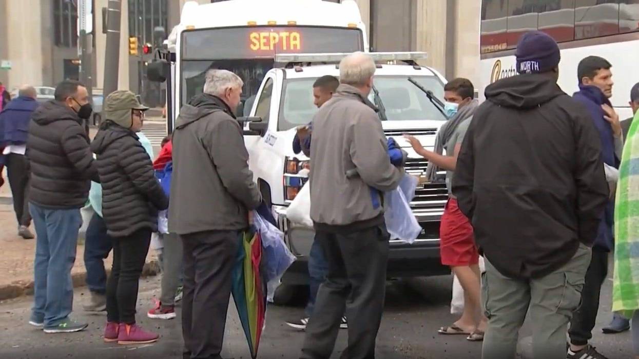Philadelphia community leaders greet asylum seekers arriving from Texas on Friday, Nov. 25.