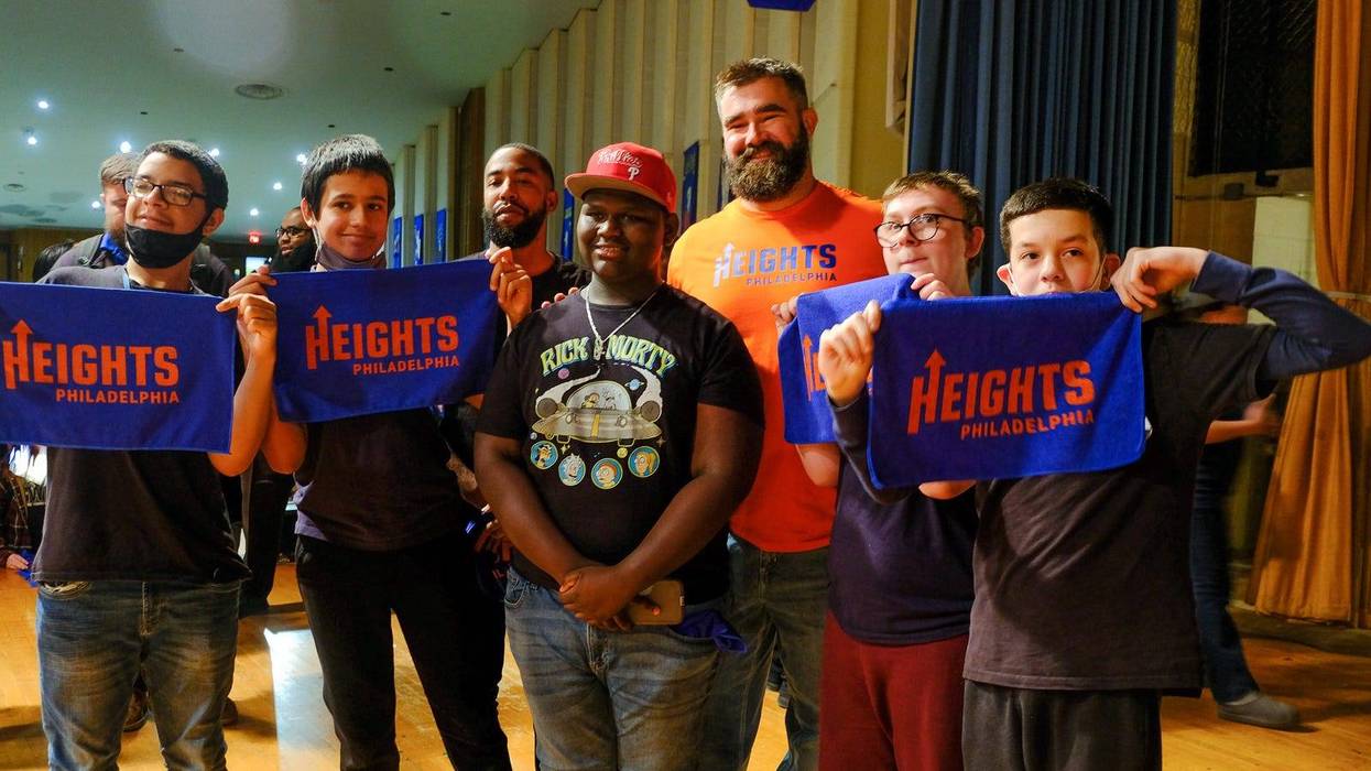 Philadelphia Eagles center Jason Kelce, Heights Co-President and former Steppingstone President Sean Vereen.