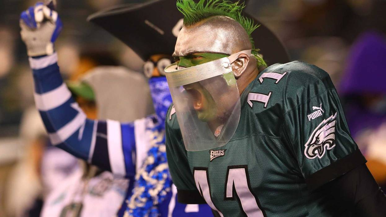 Philadelphia Eagles fan Jamie Pagliei at an Eagles-Cowboys game.