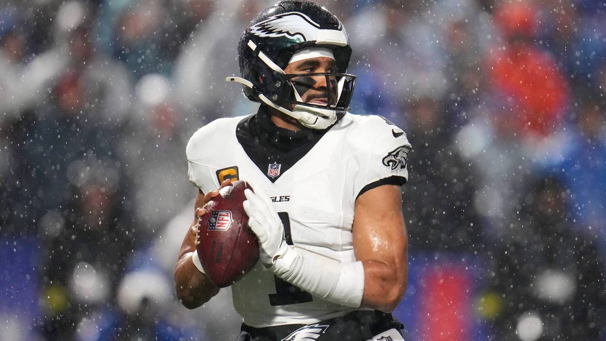 Philadelphia Eagles' Jalen Hurts passes during the second half of an NFL football game against the Buffalo Bills on Dec. 28, 2025, in Buffalo, N.Y.