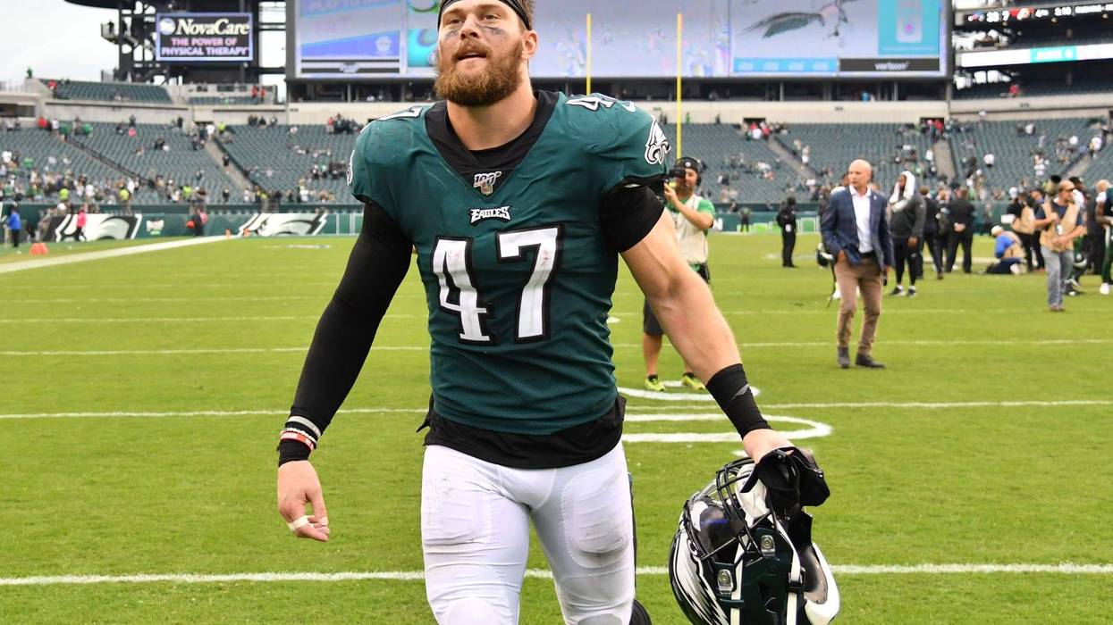 Philadelphia Eagles linebacker Nate Gerry (47) runs off the field after win against the New York Jets at Lincoln Financial Field.
