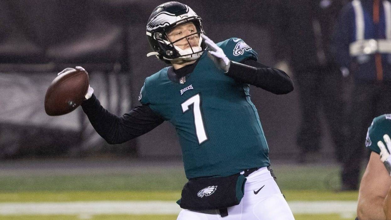 Philadelphia Eagles quarterback Nate Sudfeld (7) passes the ball during the fourth quarter against the Washington Football Team at Lincoln Financial Field.