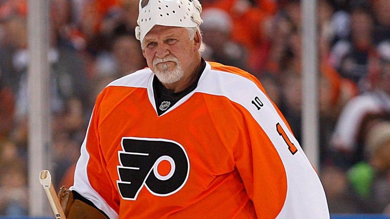 Philadelphia Flyers goalie Bernie Parent is introduced before the start of the Alumni Winter Classic game against the New York Rangers at Citizens Bank Park in Philadelphia, Pennsylvania, Saturday, December 31, 2011.