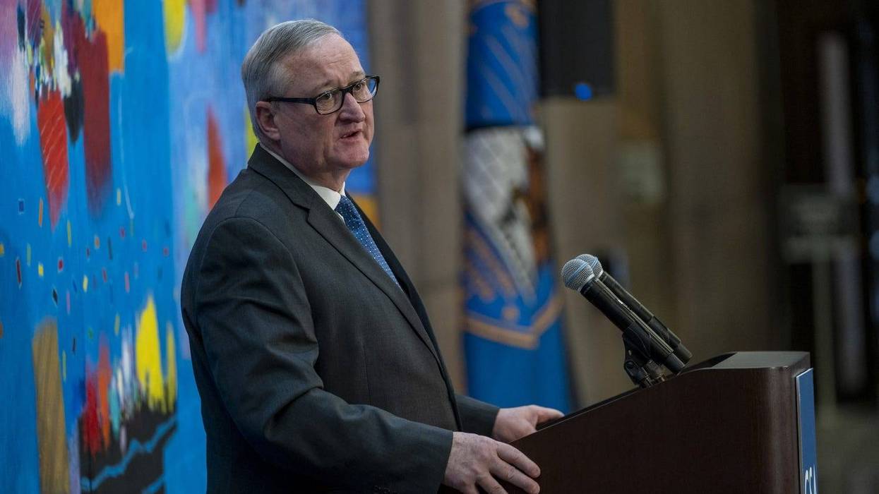 Philadelphia mayor Jim Kenney speaks in Philadelphia, PA, on February 17, 2022, at an event to commemorate the completion and installation of The Fruit of the Spirit, a large painting commissioned under GSA s Art in Architecture program and created by the late Philadelphia artist, Moe Brooker.