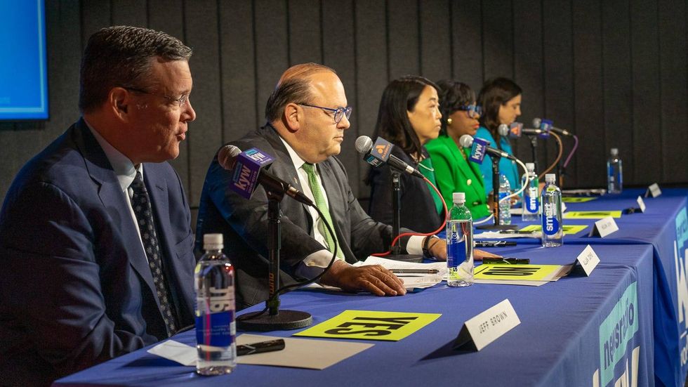 Philadelphia mayoral candidates from left to right: Jeff Brown, Allan Domb, Helen Gym, Cherelle Parker and Rebecca Rhynhart.