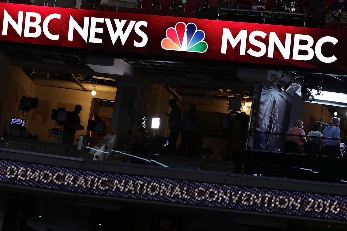 PHILADELPHIA, PA - JULY 24: A booth of NBC News and MSNBC is seen at the Wells Fargo Center on July 24, 2016 in Philadelphia, Pennsylvania. The Democratic National Convention opens July 25. (Photo by Alex Wong/Getty Images)