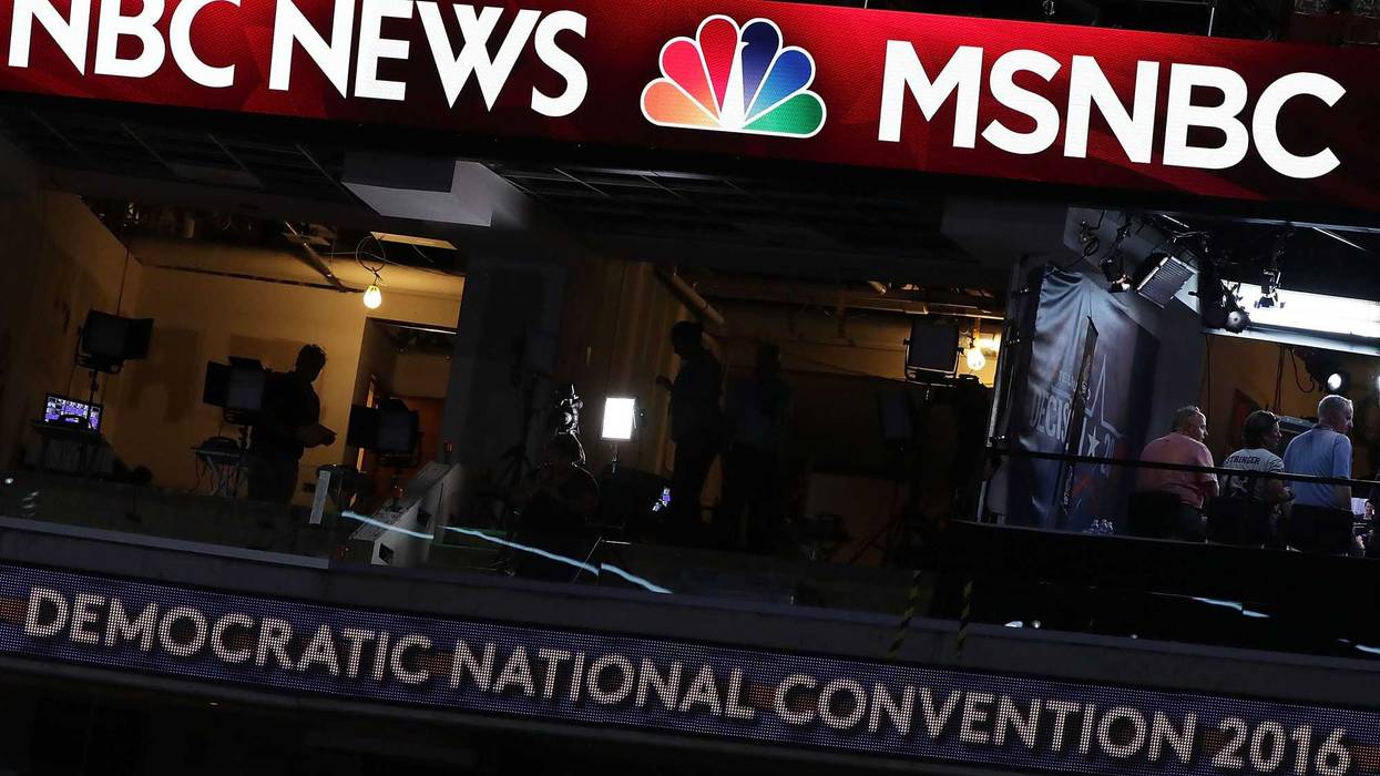PHILADELPHIA, PA - JULY 24: A booth of NBC News and MSNBC is seen at the Wells Fargo Center on July 24, 2016 in Philadelphia, Pennsylvania. The Democratic National Convention opens July 25. (Photo by Alex Wong/Getty Images)