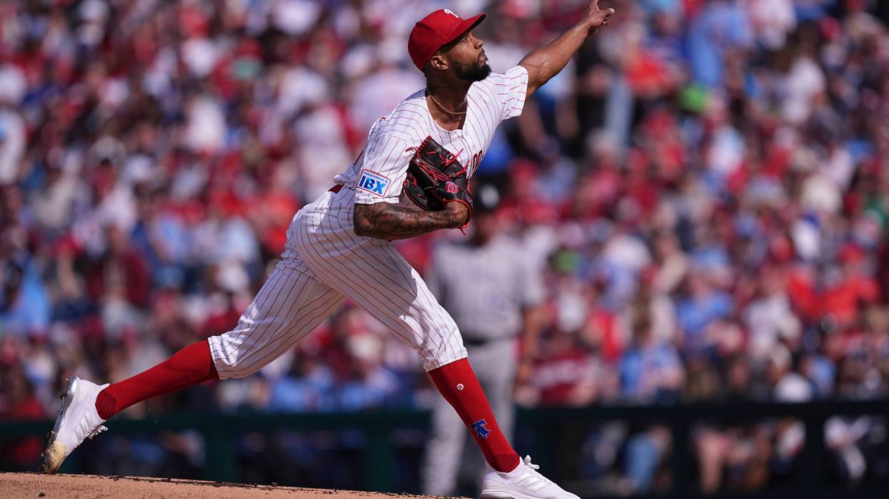 Philadelphia Phillies' Cristopher Sánchez pitches during the second inning of the team's home-opener baseball game against the Colorado Rockies, Monday, March 31, 2025, in Philadelphia.