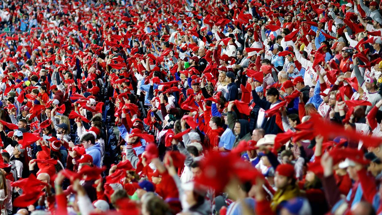 Philadelphia Phillies fans get fired up prior to Game 3 of the National League Championship Series against the San Diego Padres at Citizens Bank Park on Oct. 21, 2022.