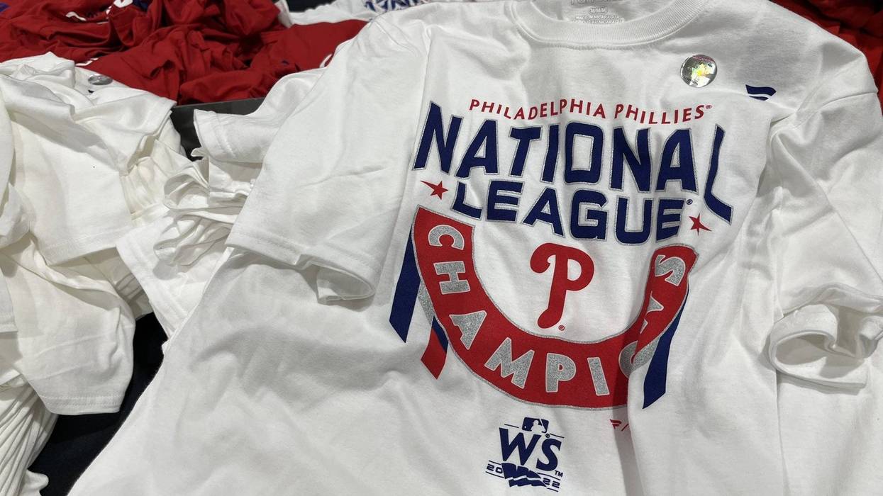 Philadelphia Phillies National League Champions shirts being sold after they clinched their berth in the World Series.
