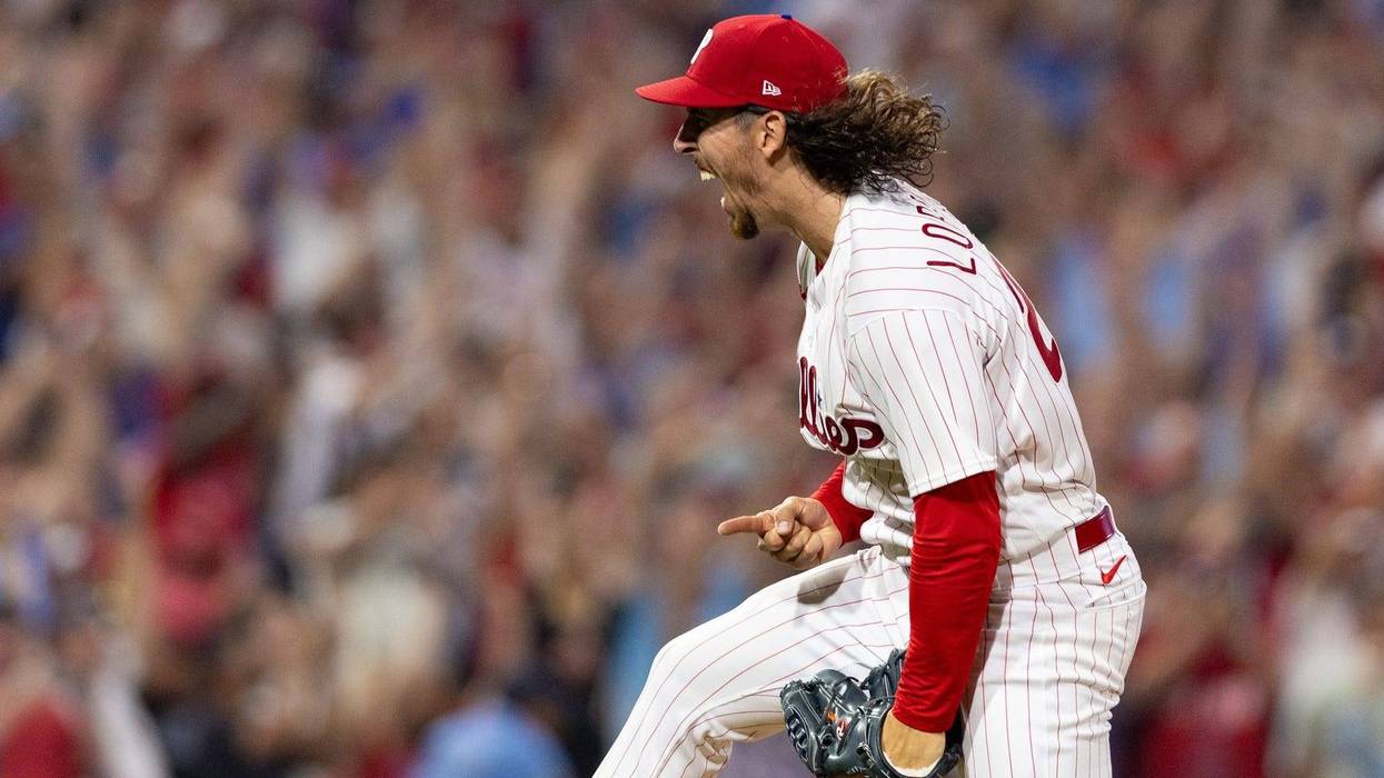 Philadelphia Phillies starting pitcher Michael Lorenzen reacts after pitching a no-hitter for a victory against the Washington Nationals at Citizens Bank Park, Aug 9, 2023.