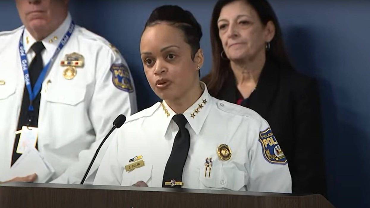 Philadelphia Police Commissioner Danielle Outlaw delivers a briefing on the arrest of Edwin Vargas, who has been charged with murder in a quadruple shooting that left three people dead in the city's Mayfair neighborhood.