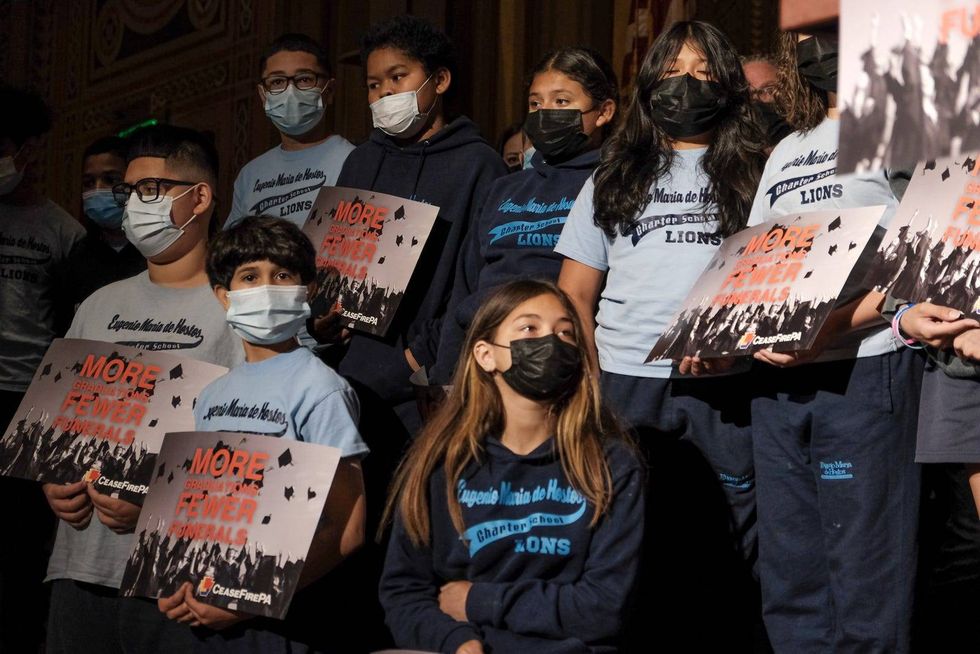 Philadelphia students at a rally for policy changes to curb gun violence.
