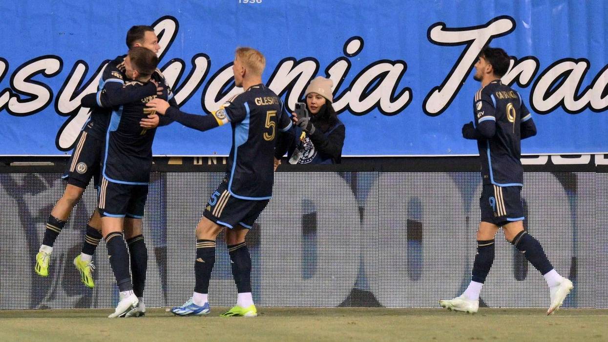 Philadelphia Union midfielder Daniel Gazdag reacts after scoring a goal against Chicago Fire FC during the second half at Subaru Park.