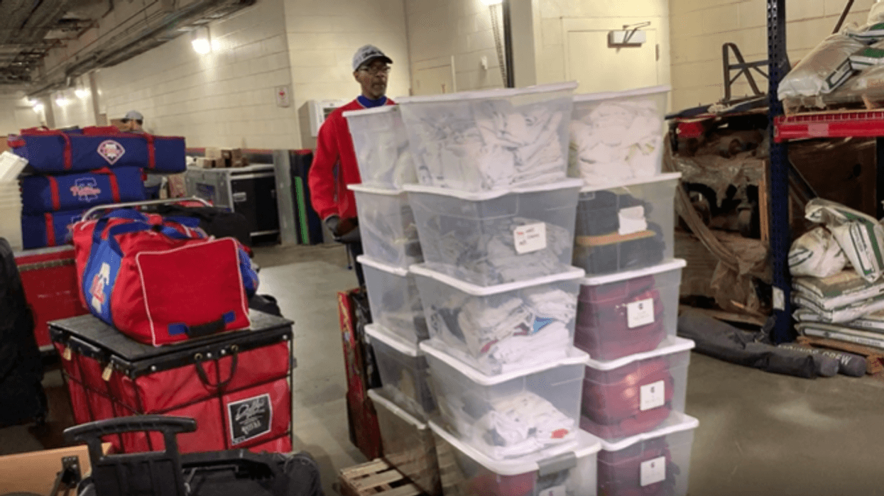 Phillies equipment is loaded onto a truck to make its way to Clearwater, Florida, for spring training.