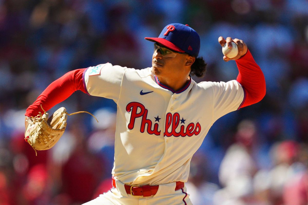 Phillies pitcher Jesús Luzardo throws during the ninth inning of a game against the Atlanta Braves, Monday, Sept. 7, at Citizens Bank Park.