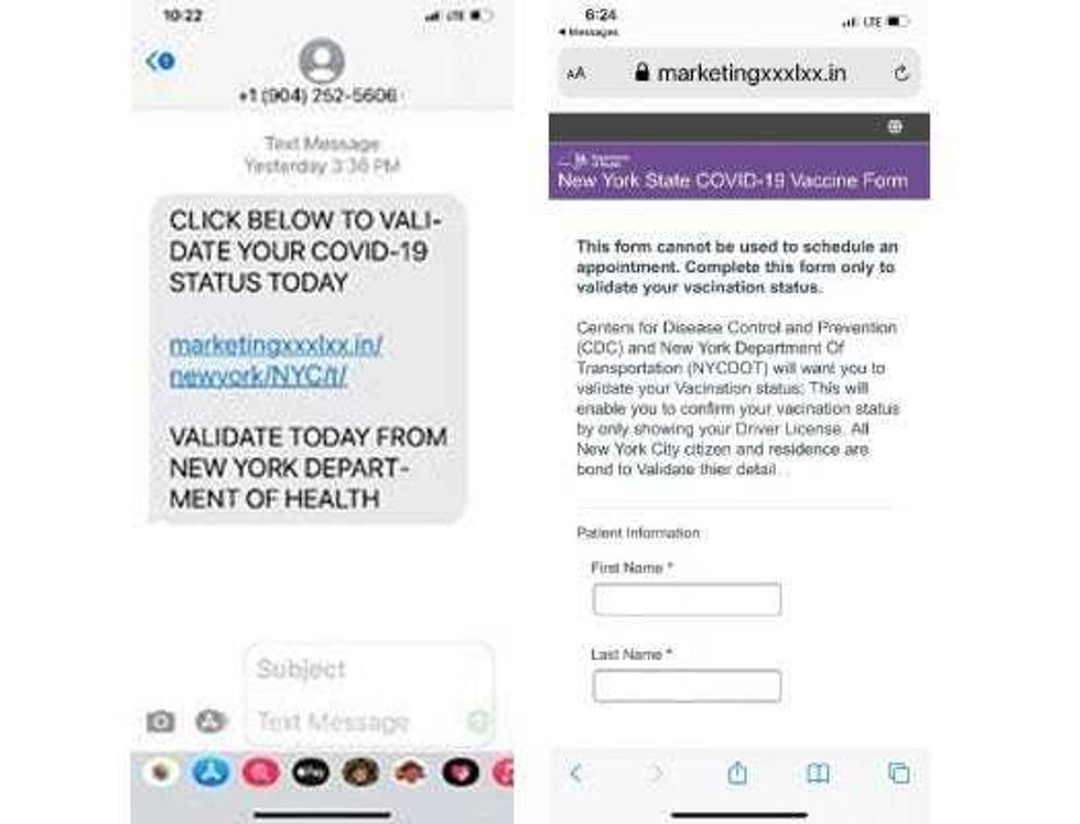 Phishing scam screenshots