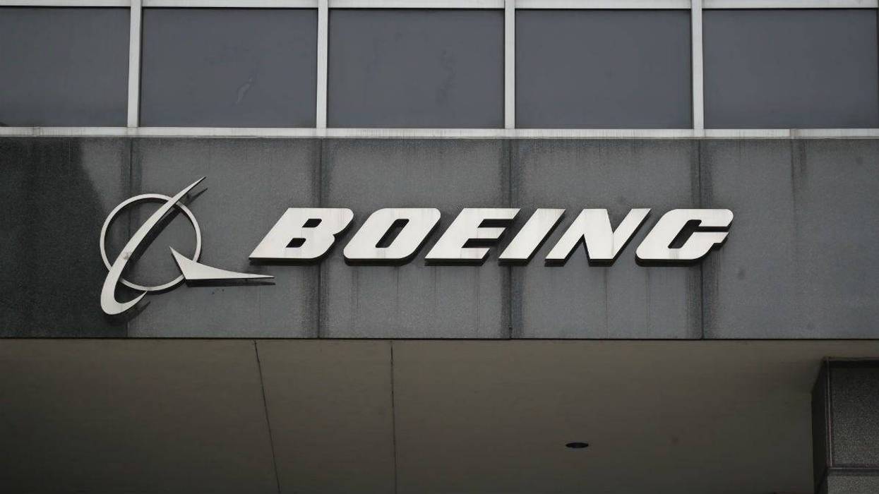Photo taken on March 13, 2019 shows the Boeing logo at its headquarters in downtown Chicago