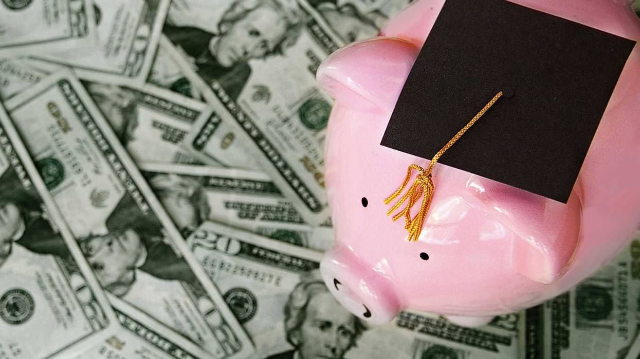 Piggy bank with a graduation cap.