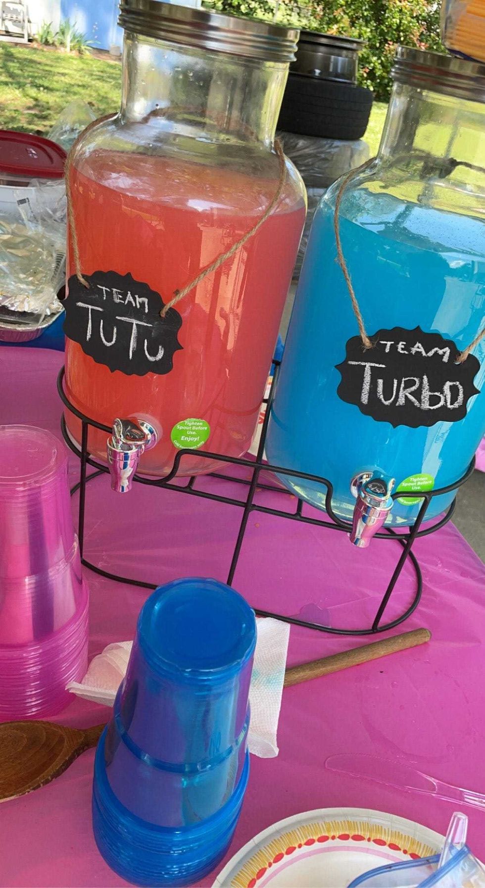 Pink and blue drinks