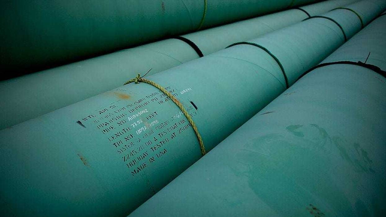 Pipe is stacked at the southern site of the Keystone XL pipeline on March 22, 2012 in Cushing, Oklahoma. U.S. President Barack Obama is pressing federal agencies to expedite the section of the Keystone XL pipeline between Oklahoma and the Gulf Coast. (Photo by Tom Pennington/Getty Images)