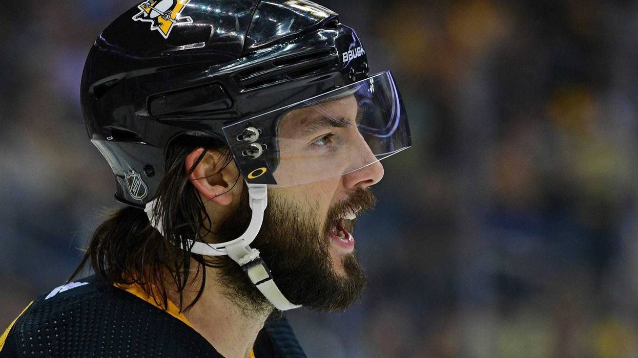 Pittsburgh Penguins defensemen Kris Letang (58) argues a penalty during the third period against the Detroit Red Wings at PPG PAINTS Arena.