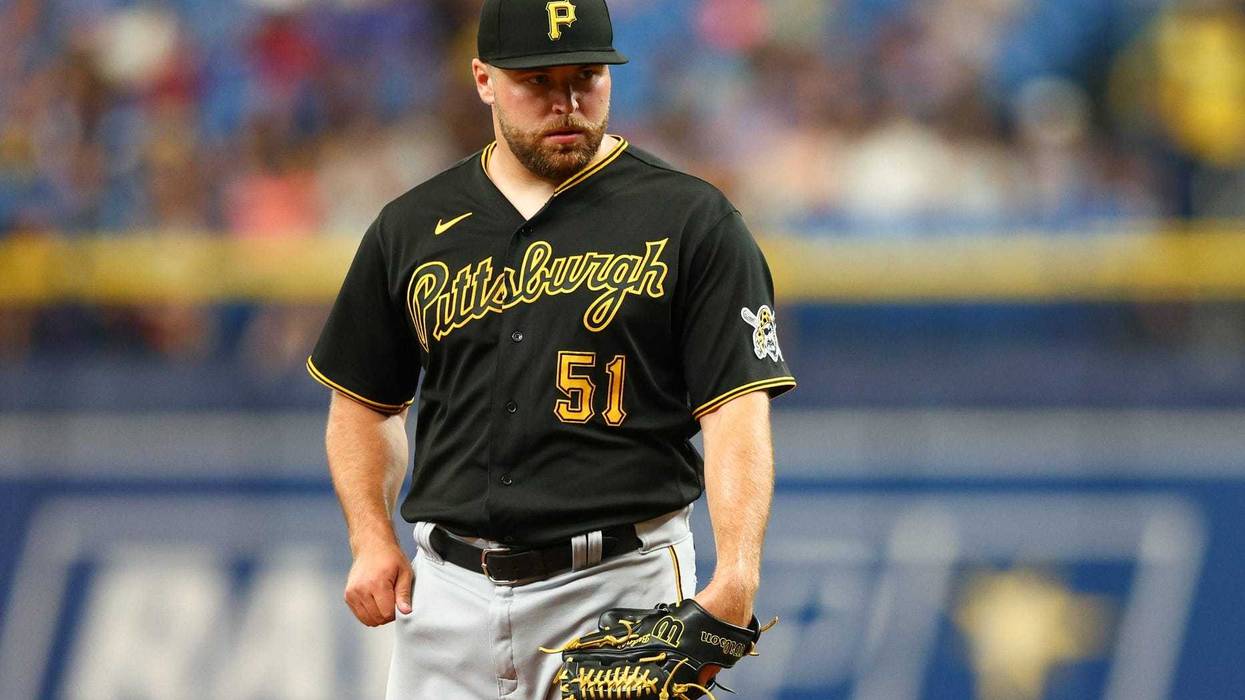 Pittsburgh Pirates relief pitcher David Bednar (51) looks on from the mound against the Tampa Bay Rays i