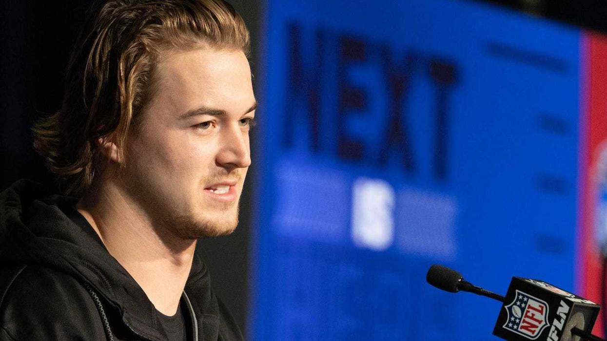 Pittsburgh quarterback Kenny Pickett talks to the media during the 2022 NFL Combine