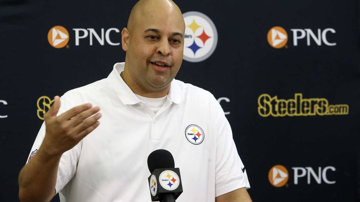 Pittsburgh Steelers general manager Omar Khan addresses the media prior to the start of training camp at Saint Vincent College.