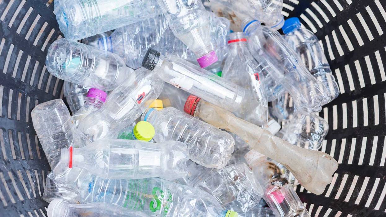 Plastic bottles in recycle trash station.