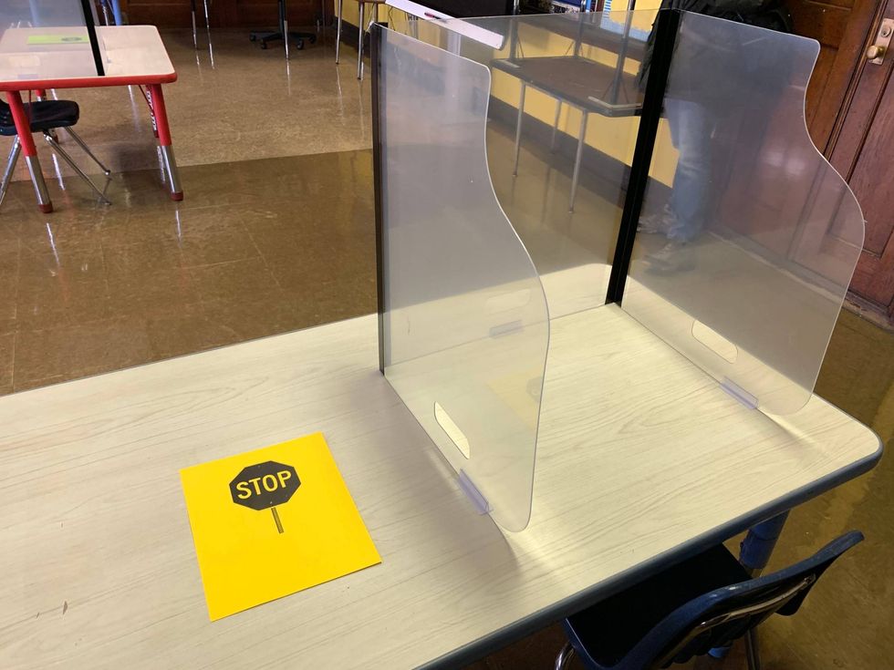 Plastic desk guards at Nebinger Elementary School in Philadelphia