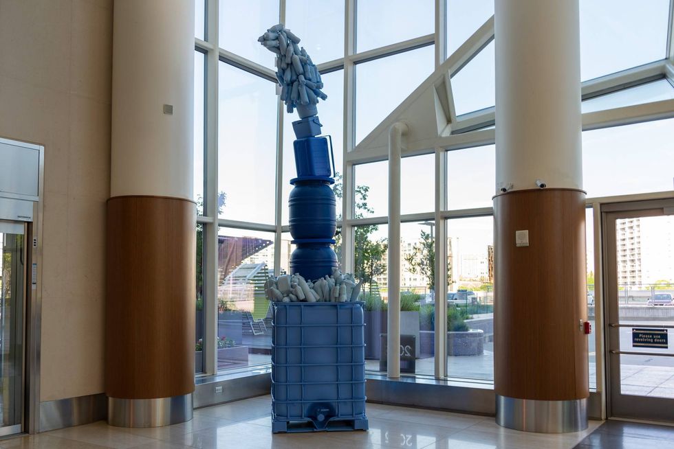 "Plastic Waterfall," by Sarah Peoples, is located at Cira Centre, 2929 Arch Street