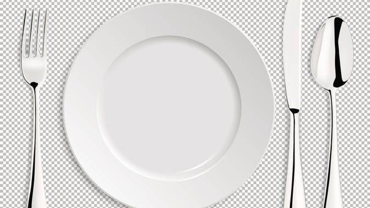 plate with spoon, knife and fork