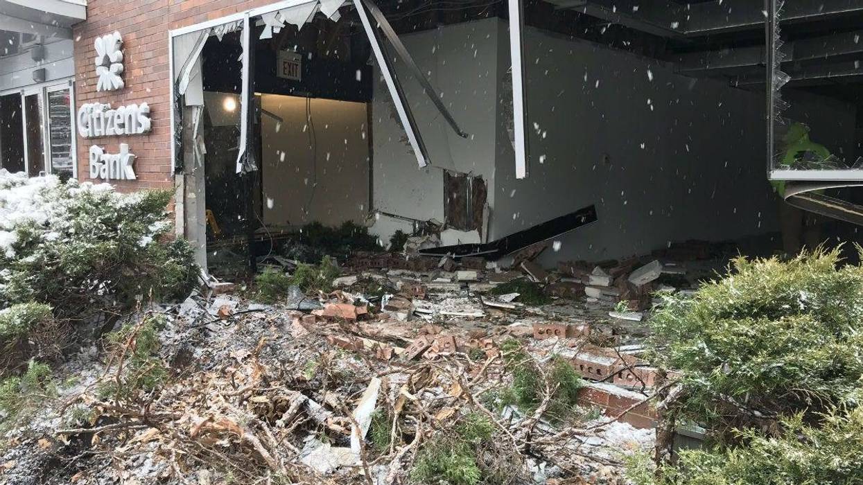 Plow truck slammed into building at Old York and Meetinghouse Roads in Cheltenham.