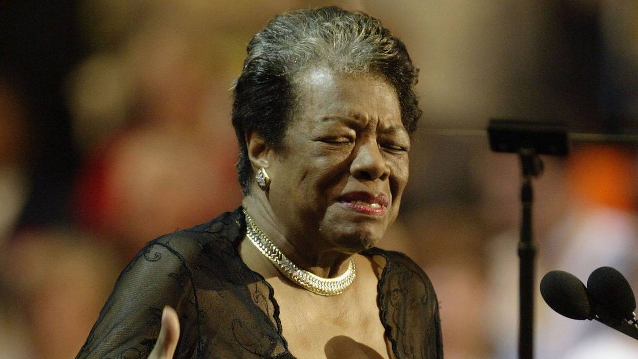 Poet and activist Maya Angelou speaks to delegates at the Democratic National Convention July 27, 2004 at FleetCenter in Boston, Massachusetts. In 2022, Angelou became the first Black woman to appear on U.S. currency. (Photo by Scott Olson/Getty Images)